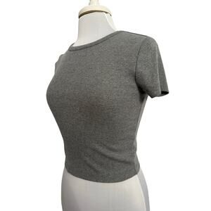 Wild Fable Women’s S Y2K‎ Ribbed Knit Cropped Short Sleeve Fitted T Shirt Gray